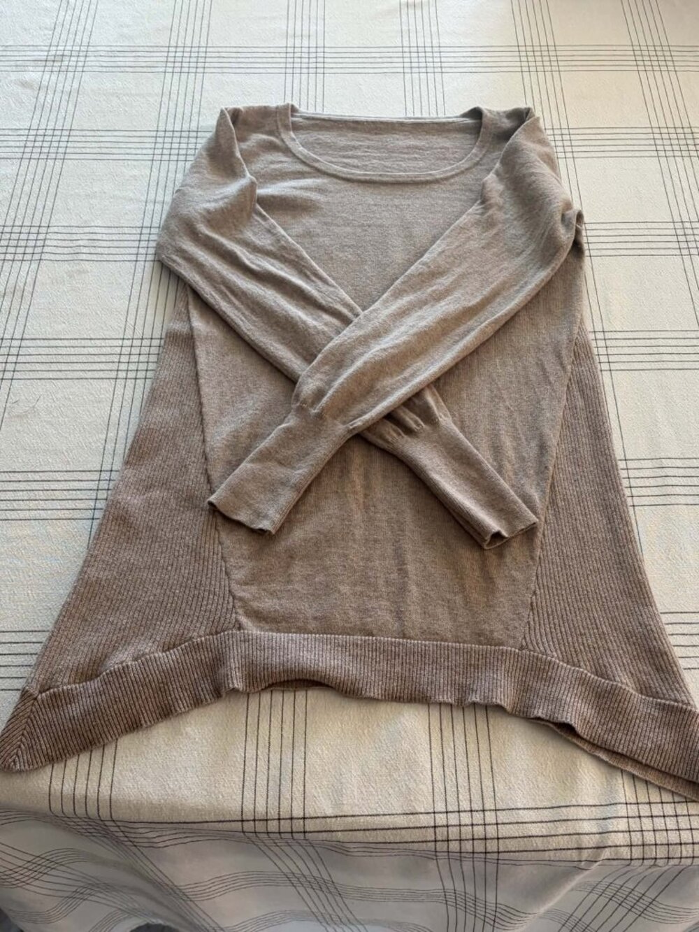 Heather Taupe Asymmetrical Sharkbite Knit Tunic Sweater - S